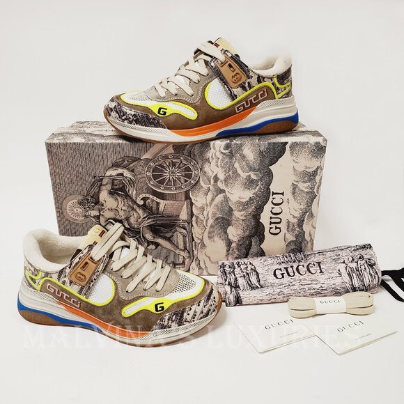 GUCCI SNEAKERS ULTRAPACE LIZARD LEATHER SHOES w LOGO sz 39.5 G 9.5 US - Picture 4 of 15